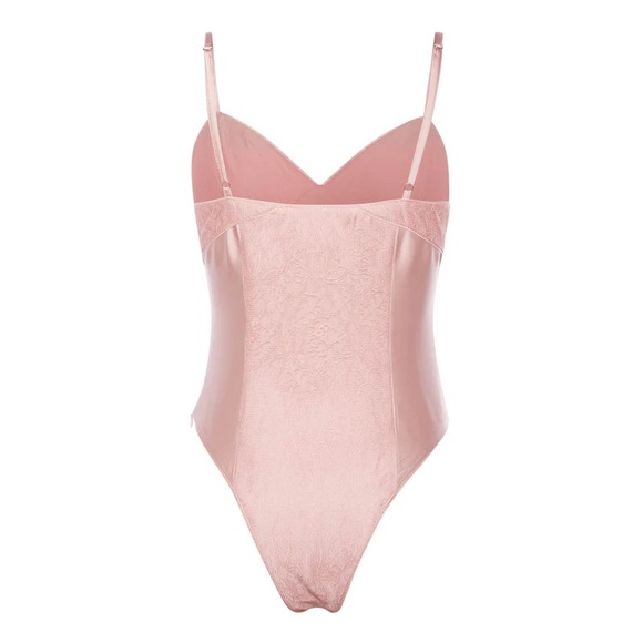 NWT Lani the Label Victoria Blush Pink Satin Lace Bodysuit Sz Large - Picture 6 of 15